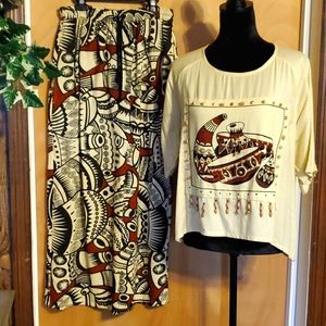 Rosey Tomato 2 pc maxi skirt set in sz S/M black/beige/brown.